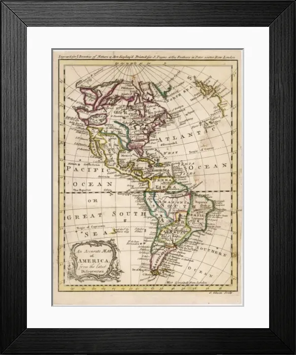 Framed Print : Map &s America C1750 Framed Print : Map &s America C1750