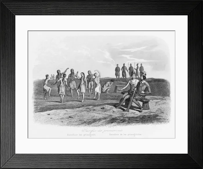 Framed Print : Natives of Florida sacrificing babies to their king Framed Print : Natives of Florida sacrificing babies to their king