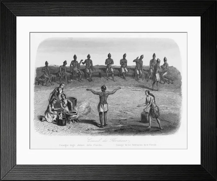 Framed Print : Tribe in Florida drinking cassine Framed Print : Tribe in Florida drinking cassine