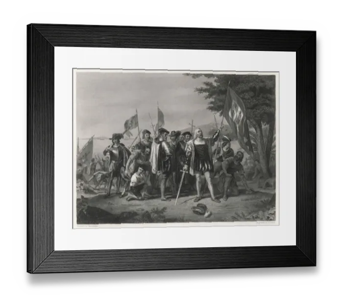 Framed Print : Columbus lands on Watling Island (San Salvador) Framed Print : Columbus lands on Watling Island (San Salvador)