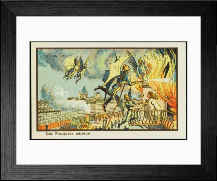 Framed Print : Futuristic firemen putting out a fire Framed Print : Futuristic firemen putting out a fire