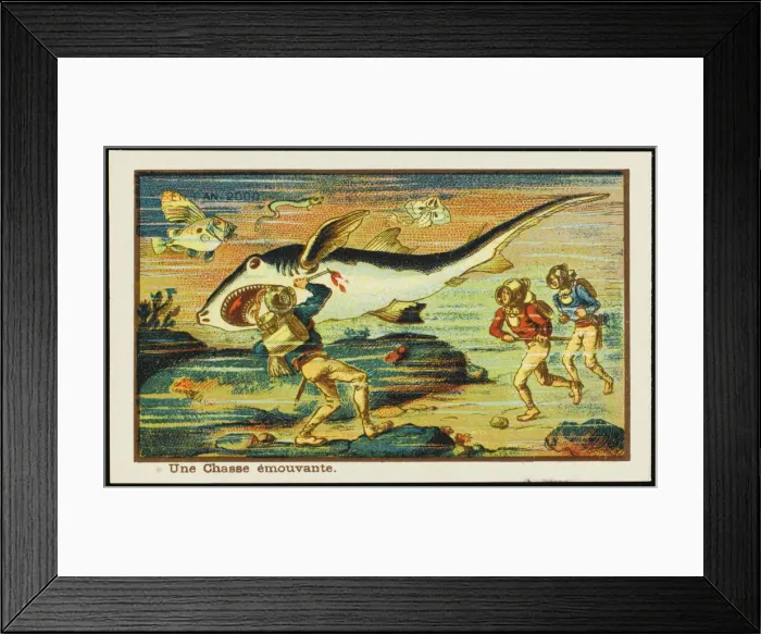 Framed Print : Futuristic shark hunt on the seabed Framed Print : Futuristic shark hunt on the seabed