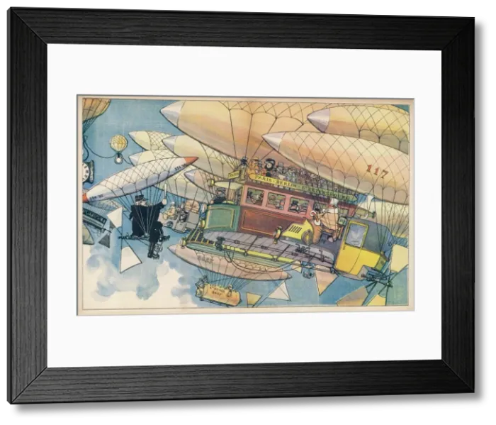 Framed Print : Futuristic air transport, with a traffic policeman Framed Print : Futuristic air transport, with a traffic policeman