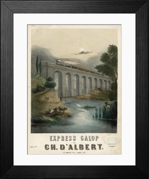 Framed Print : Train crossing a viaduct in the twilight Framed Print : Train crossing a viaduct in the twilight