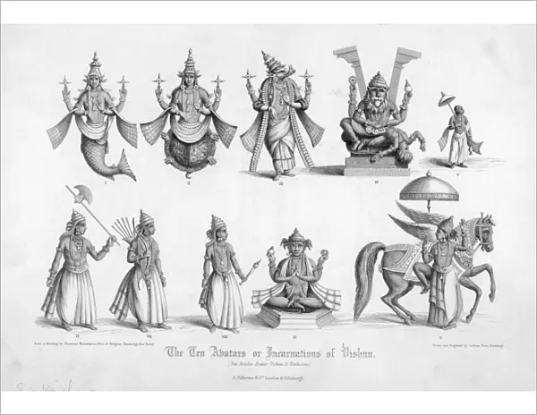 The ten avatars of the Hindu god Vishnu