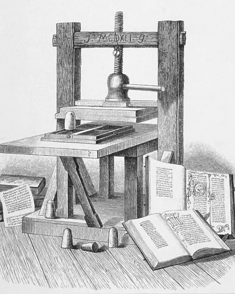 Gutenbergs press, with books