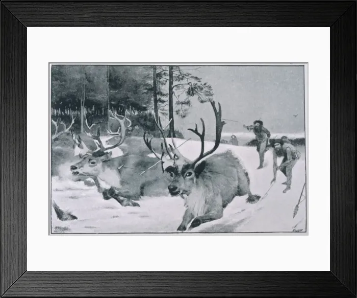 Framed Print : Prehistoric reindeer hunt Framed Print : Prehistoric reindeer hunt