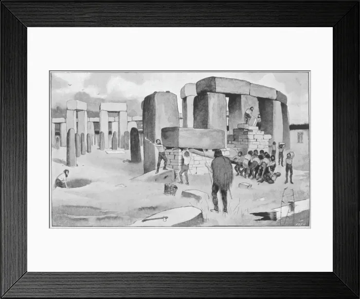 Framed Print : Construction of a prehistoric stone circle Framed Print : Construction of a prehistoric stone circle