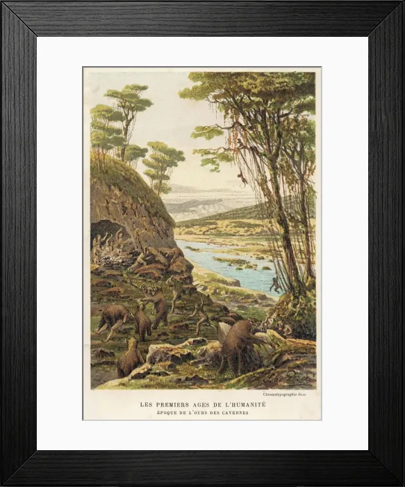 Framed Print : Cave people fighting bears Framed Print : Cave people fighting bears
