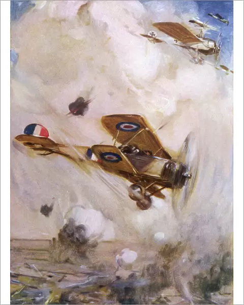 Aerial combat over trenches during First World War