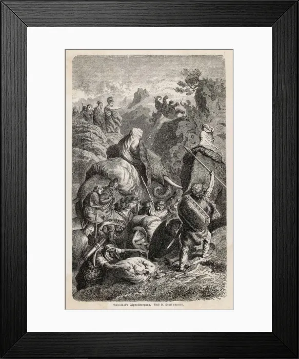 Framed Print : Hannibal crossing the Alps with his army and elephants Framed Print : Hannibal crossing the Alps with his army and elephants