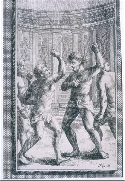 Ancient Roman athletes boxing in leather gloves