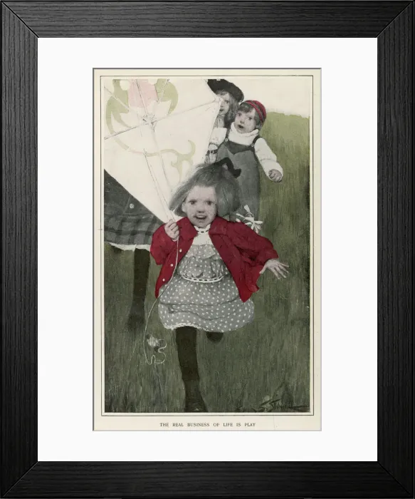 Framed Print : Children running with a kite Framed Print : Children running with a kite