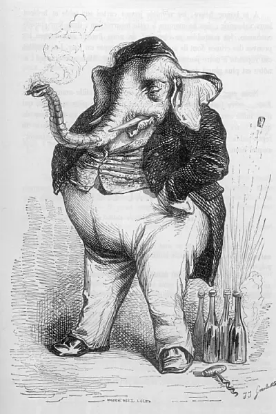 Humanised elephant in the role of a bon viveur