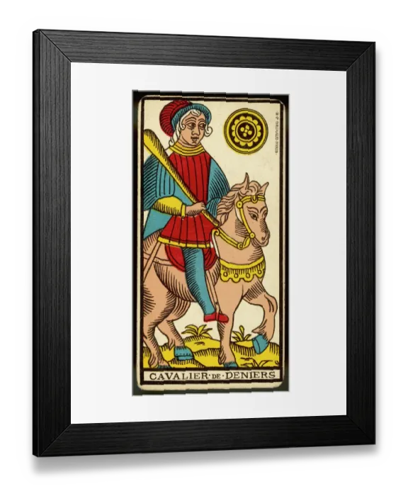 Framed Print : Tarot Card - Cavalier de Deniers (Knight of Coins) Framed Print : Tarot Card - Cavalier de Deniers (Knight of Coins)