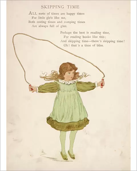 Little girl in green skipping with a rope