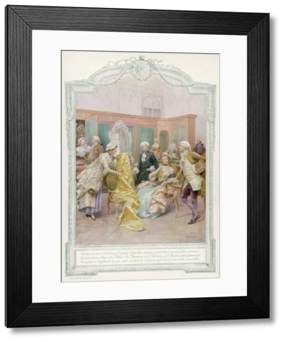 Framed Print : Aristocratic French lady choosing fabrics Framed Print : Aristocratic French lady choosing fabrics