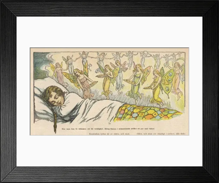 Framed Print : Little girl asleep, dreaming of fairies