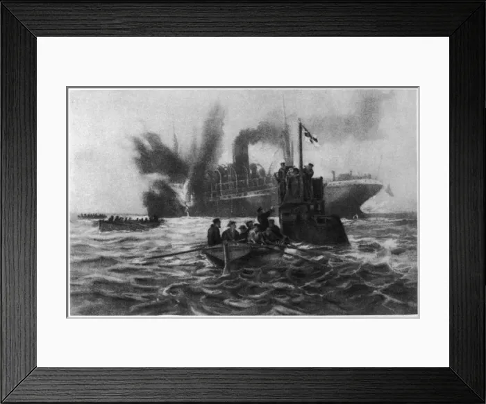 Framed Print : Sinking of Brit Steamer Framed Print : Sinking of Brit Steamer