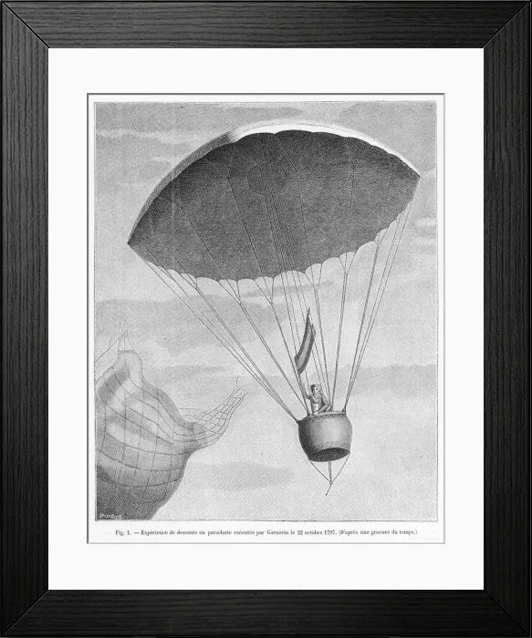 Framed Print : PARACHUTE. Jacques Garnerin successfully descends by parachute from a balloon Framed Print : PARACHUTE. Jacques Garnerin successfully descends by parachute from a balloon