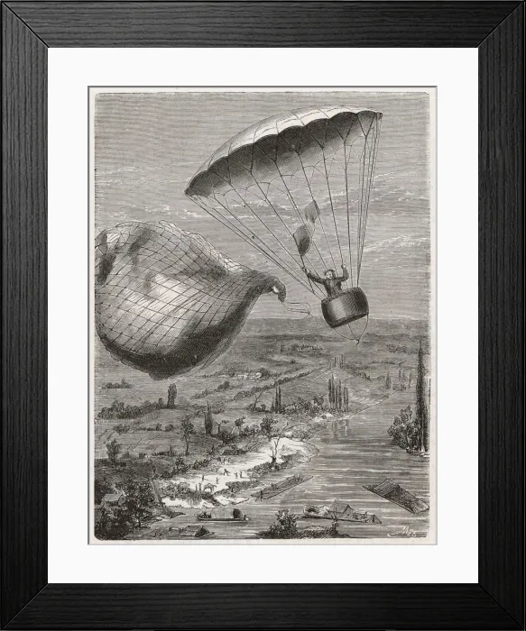 Framed Print : PARACHUTE. Jacques Garnerin successfully descends 1000 metres by parachute Framed Print : PARACHUTE. Jacques Garnerin successfully descends 1000 metres by parachute