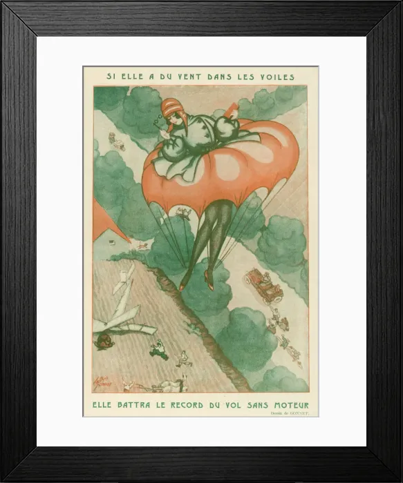 Framed Print : PARACHUTE. Lady aviator wears skirt which can double as a parachute in emergencies Framed Print : PARACHUTE. Lady aviator wears skirt which can double as a parachute in emergencies