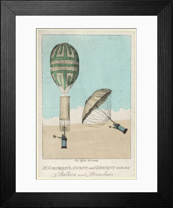 Framed Print : PARACHUTE. Garnerins ascent and descent, Paris Framed Print : PARACHUTE. Garnerins ascent and descent, Paris