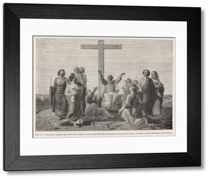 Framed Print : APOSTLES. The Apostles gather at the foot of Jesus cross (still standing Framed Print : APOSTLES. The Apostles gather at the foot of Jesus cross (still standing