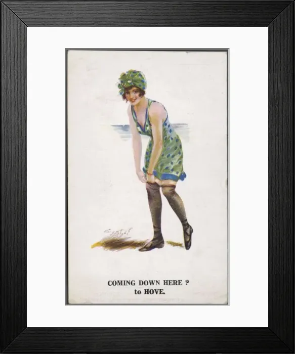 Framed Print : Comic Card  /  Come to Hove