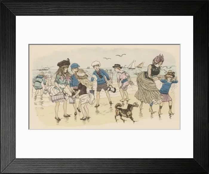 Framed Print : Children / Beach / Windy Day Framed Print : Children / Beach / Windy Day