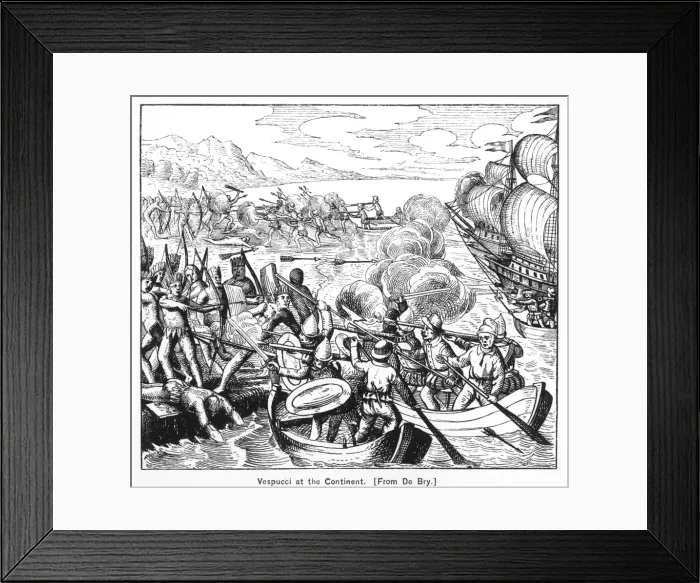 Framed Print : Vespucci / Hostile Natives Framed Print : Vespucci / Hostile Natives