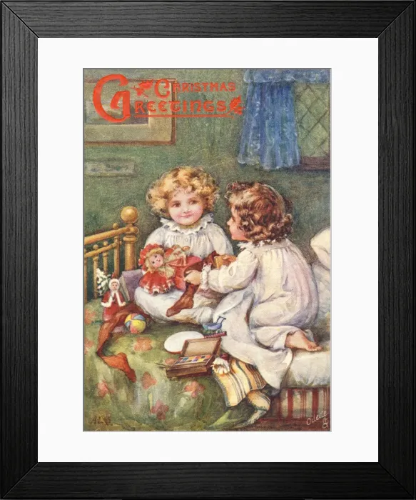 Framed Print : Girls Open Xmas Stocking Framed Print : Girls Open Xmas Stocking