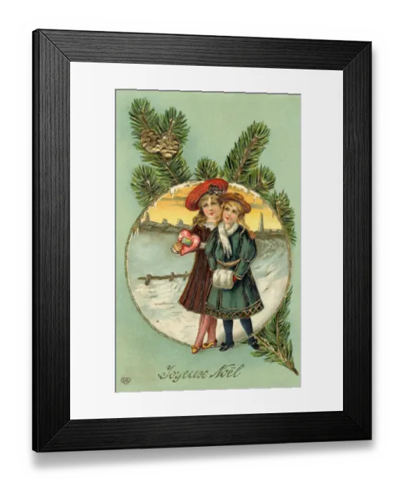 Framed Print : Two Girls on Snowy Road Framed Print : Two Girls on Snowy Road