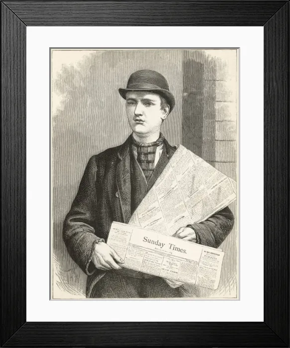 Framed Print : Newsboy with Sunday Time Framed Print : Newsboy with Sunday Time