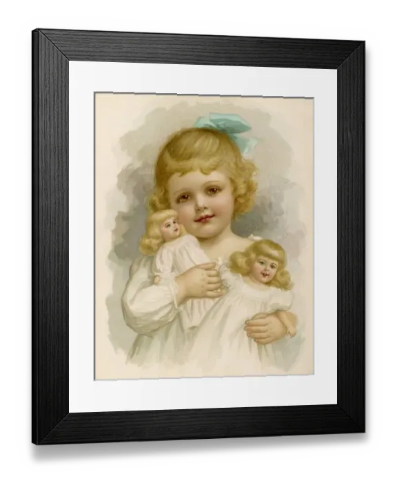 Framed Print : Girl Clutching 2 Dolls Framed Print : Girl Clutching 2 Dolls