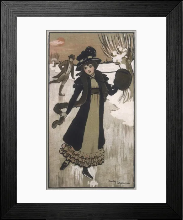 Framed Print : SKATING. A couple skating on a frozen stream Framed Print : SKATING. A couple skating on a frozen stream