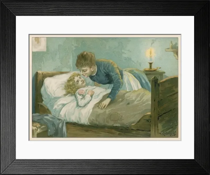 Framed Print : Mother Kisses Girl Night Framed Print : Mother Kisses Girl Night