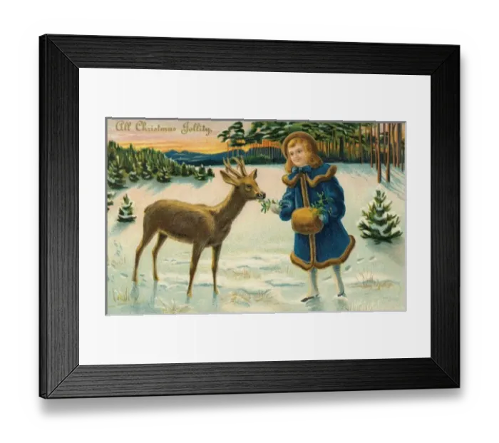 Framed Print : Card ;Girl & Deer Framed Print : Card ;Girl & Deer