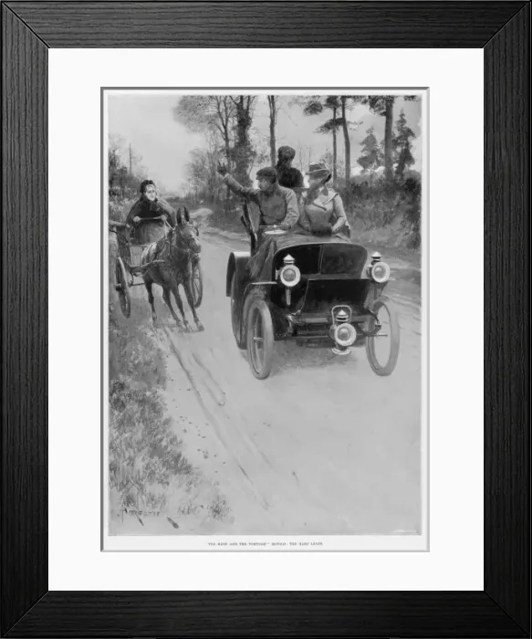 Framed Print : Car Startles Horse 1900 Framed Print : Car Startles Horse 1900