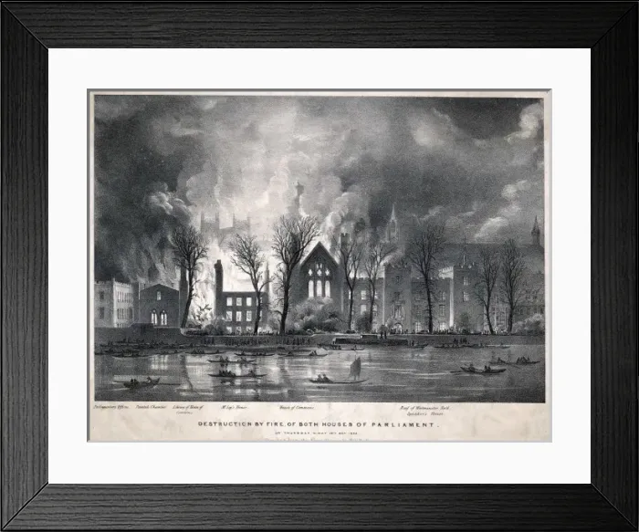 Framed Print : Houses of Parliament destroyed by fire Framed Print : Houses of Parliament destroyed by fire