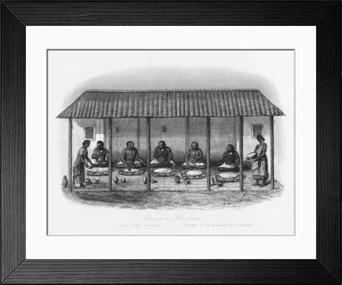 Framed Print : Hindu men at mealtime, India Framed Print : Hindu men at mealtime, India