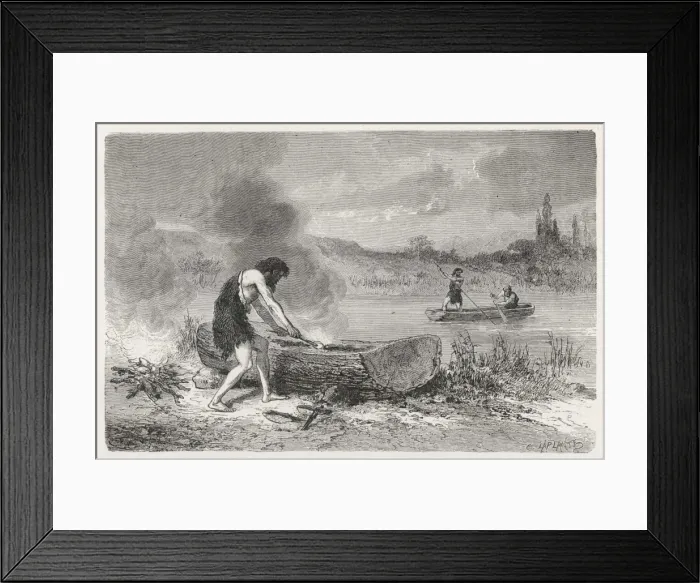 Framed Print : Stone Age Boatmaking Framed Print : Stone Age Boatmaking