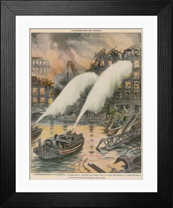 Framed Print : Using Hoses during Blitz Framed Print : Using Hoses during Blitz
