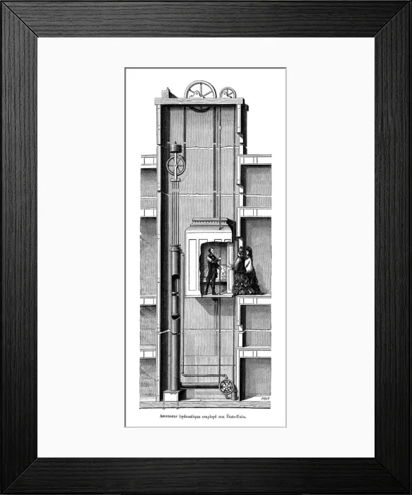 Framed Print : Otis Hydraulic Lift Framed Print : Otis Hydraulic Lift