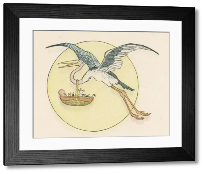 Framed Print : Stork / Baby / Noah`s Ark Framed Print : Stork / Baby / Noah`s Ark