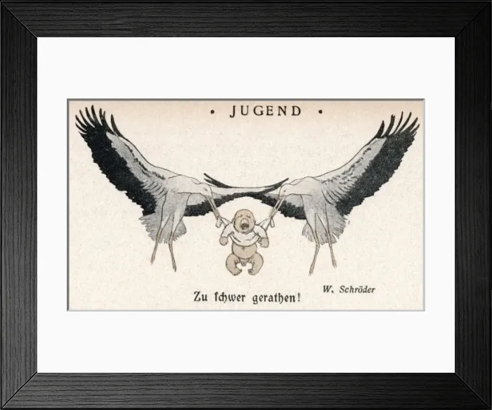Framed Print : Stork / Baby / Jugend 1902 Framed Print : Stork / Baby / Jugend 1902