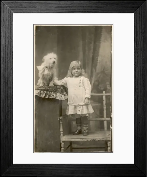Framed Print : Girl and White Dog Framed Print : Girl and White Dog