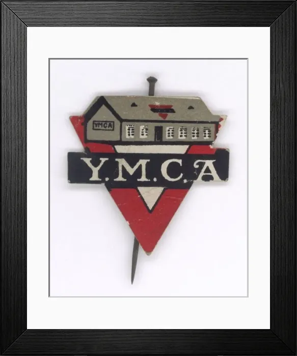 Framed Print : YMCA FLAG. Flag sold in the streets in aid of the lodgings provided by Framed Print : YMCA FLAG. Flag sold in the streets in aid of the lodgings provided by