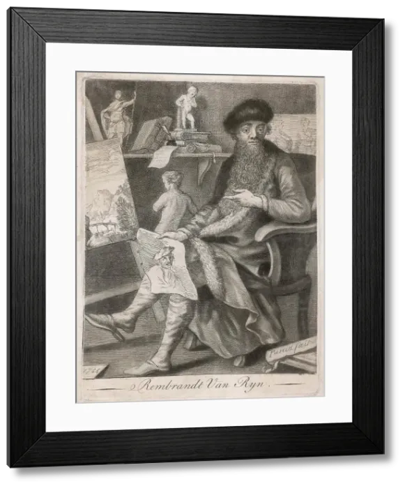 Framed Print : Rembrandt with Artworks Framed Print : Rembrandt with Artworks