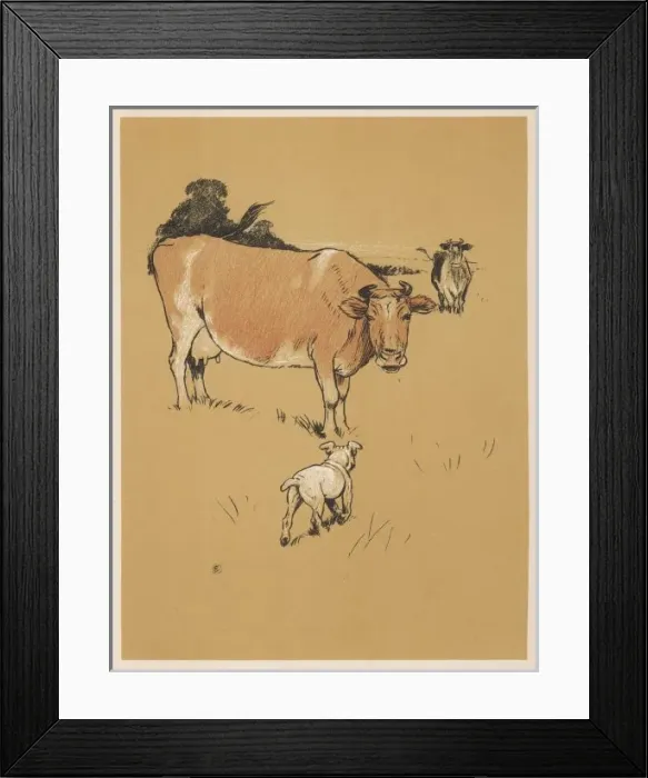Framed Print : Dog and Cow in Field Framed Print : Dog and Cow in Field